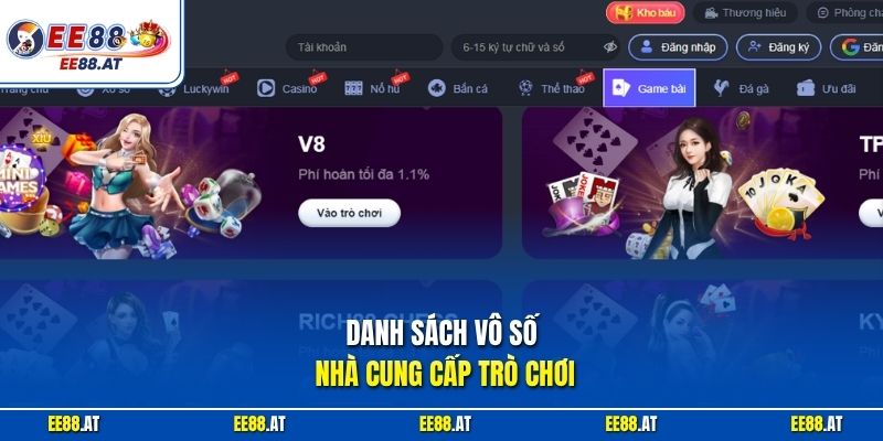 Danh sách vô số nhà cung cấp trò chơi